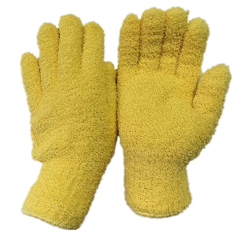 Coral Velvet Half Edge Velvet for Warmth Household Water Absorption and Dust Removal Knitted Gloves Universal for Men and Women