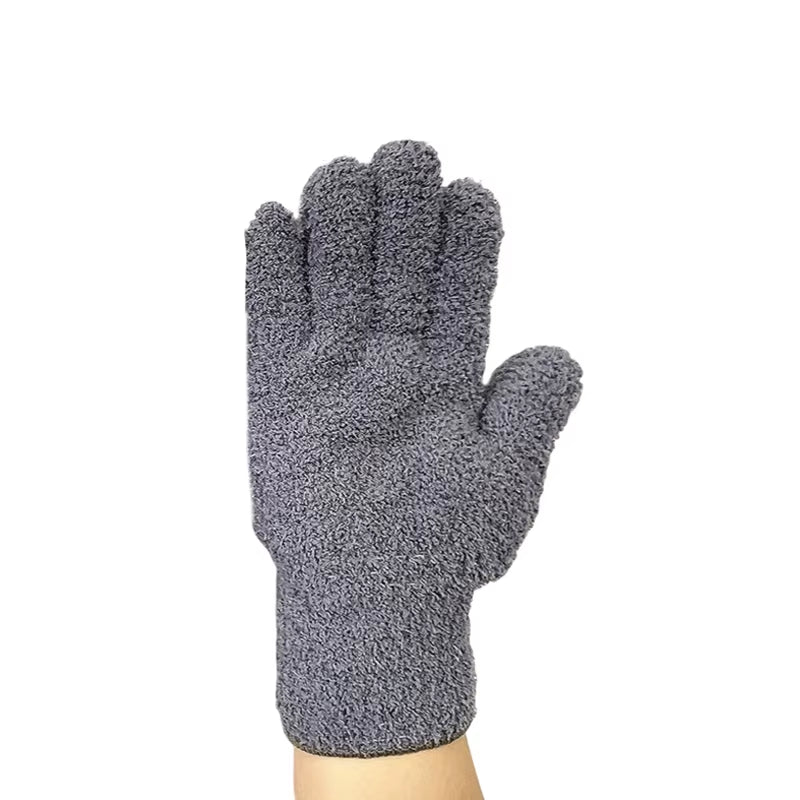 Coral Velvet Half Edge Velvet for Warmth Household Water Absorption and Dust Removal Knitted Gloves Universal for Men and Women