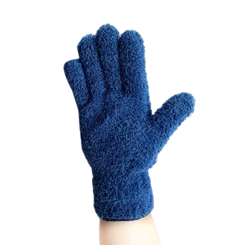 Coral Velvet Half Edge Velvet for Warmth Household Water Absorption and Dust Removal Knitted Gloves Universal for Men and Women