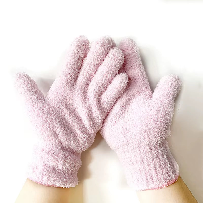Coral Velvet Half Edge Velvet for Warmth Household Water Absorption and Dust Removal Knitted Gloves Universal for Men and Women