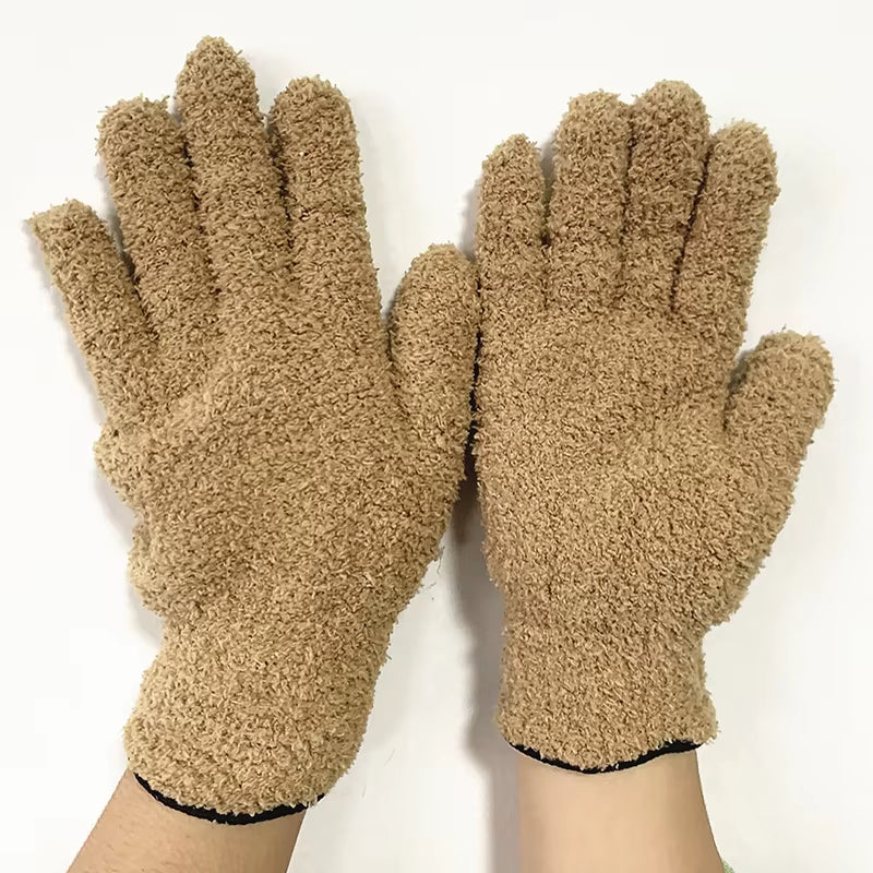 Coral Velvet Half Edge Velvet for Warmth Household Water Absorption and Dust Removal Knitted Gloves Universal for Men and Women